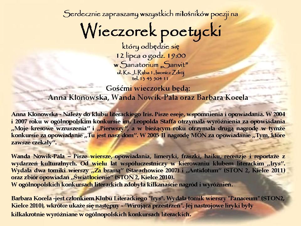 wieczorek poezji 12. 07. 2012 r.